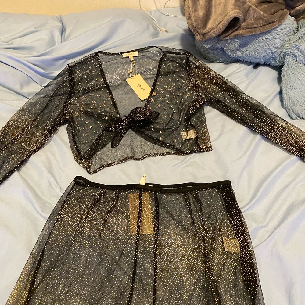 Black shiny Sheer mesh outfit